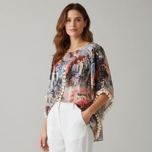 Urban Mangoz ladies, large pullover, top tassel sleeves and front colorful